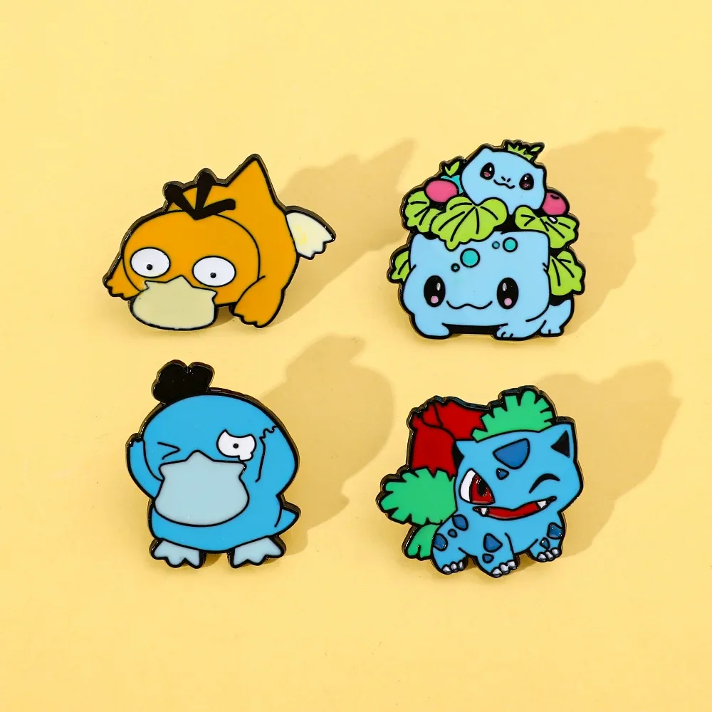 Pokemon Cute Cartoon Metal Badge Anime Character Peripheral Lapel Pins Bulbasaur Psyduck Clothes Backpack Decorative Accessories