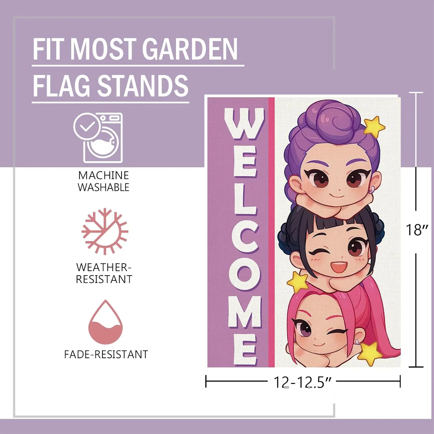 Welcome Girls Group Decorative Garden Flag, Cute Kids Teens Small Yard Lawn Outdoor Decor, Burlap Home Outside Decoration Do MMZ