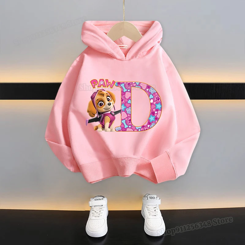 الكرتون باو دوريات هوديس للفتيات الملابس اسم السماء مزيج A-Z طباعة بلوزات ملابس الربيع البلوز ملابس الأطفال