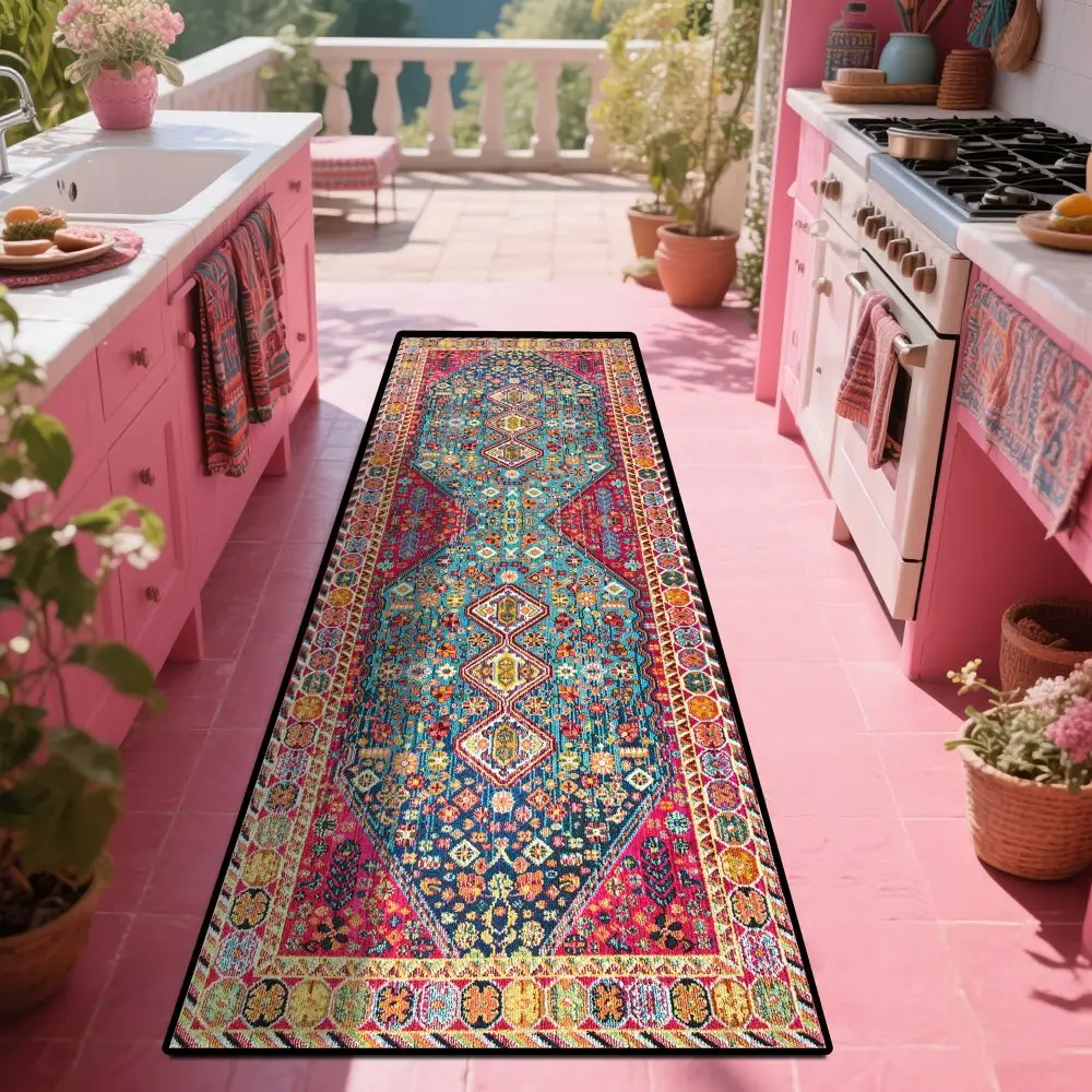 VIKAMA Vintage Persian Corridor Rug Indoor/Outdoor Runner Rug Non-Slip Kitchen & Dining Mat Bedroom & Balcony Carpet Home Decor view 5