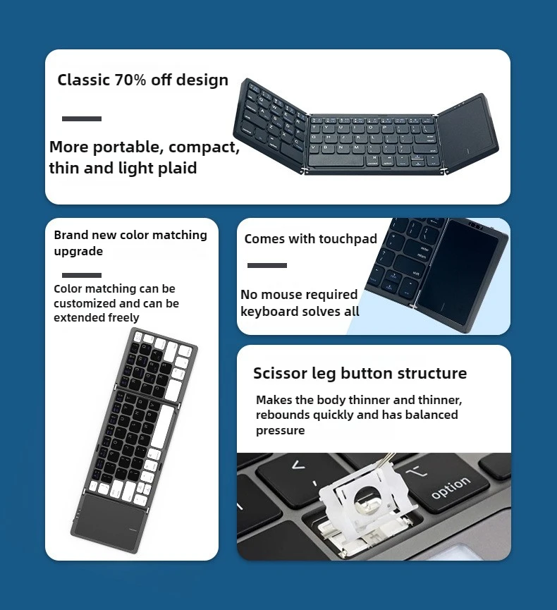 

Foldable Bluetooth Keyboard Wireless Ultra-thin With Touch Wireless Folding Keyboard For Computer/Laptop/Phone