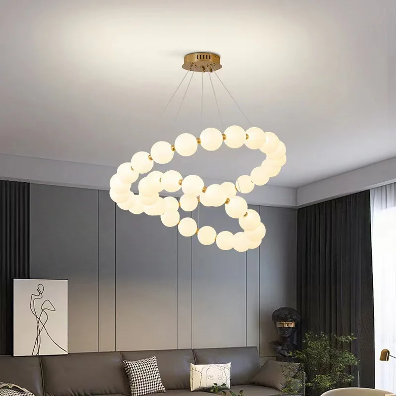 Modern Minimalist Magic Bean Molecular LED Chandelier Restaurant Bedroom Bar Circular Pearl Art Pendant Lamp Home Decor Lighting