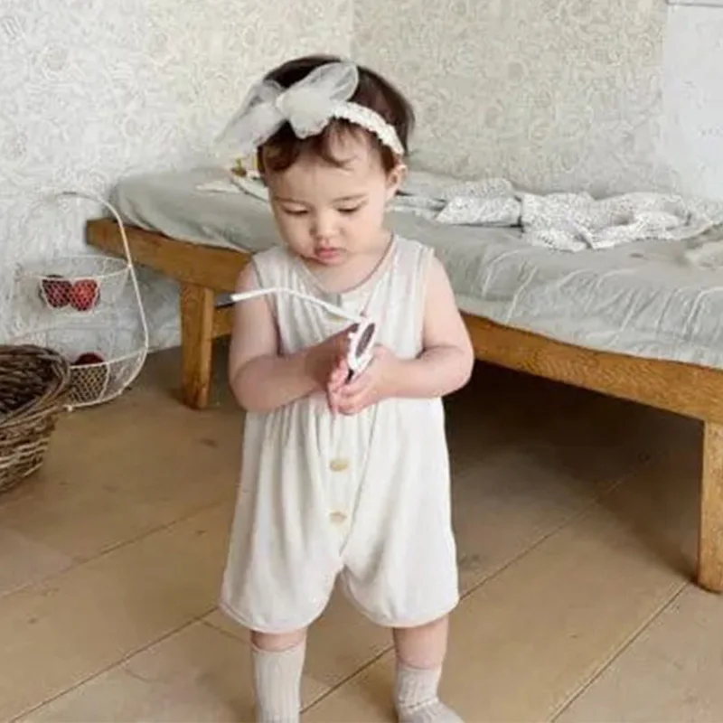 2026 Summer New Baby Sleeveless Romper Cute Newborn Cotton Overalls Boy Girl Toddler Jumpsuit Solid Infant Clothes 0-24M