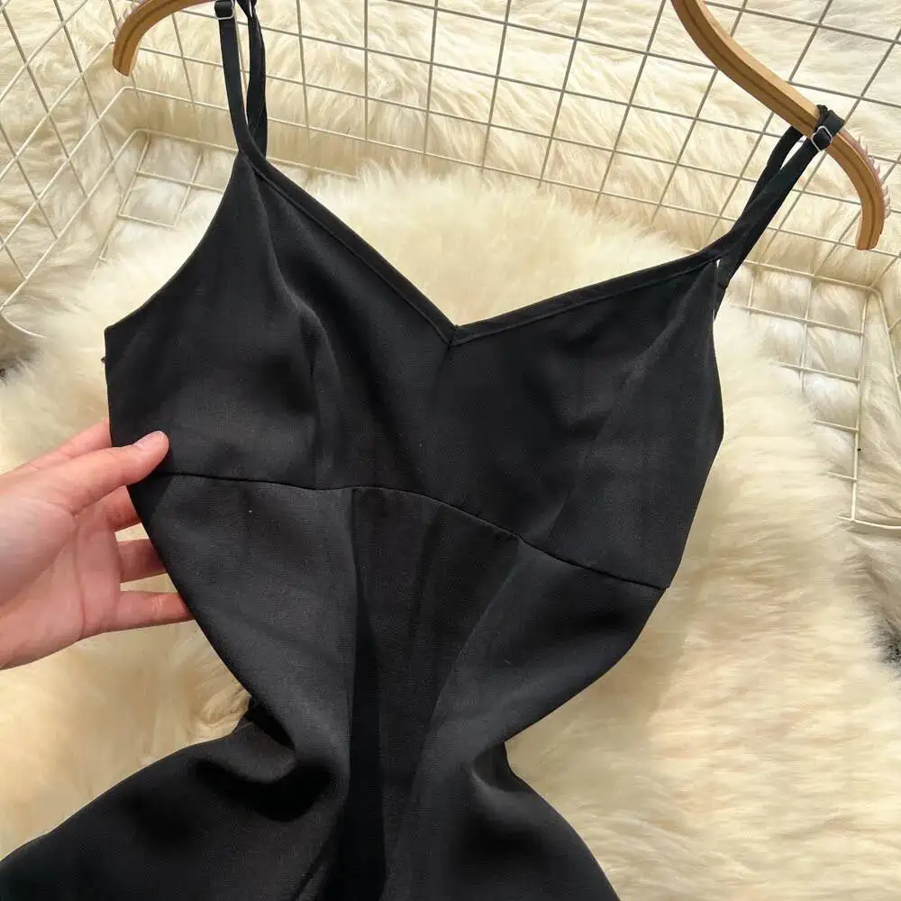 Abito da spiaggia vintage da donna a vita alta nero bianco a contrasto abiti lunghi eleganti da donna abiti lunghi Boho senza schienale slim