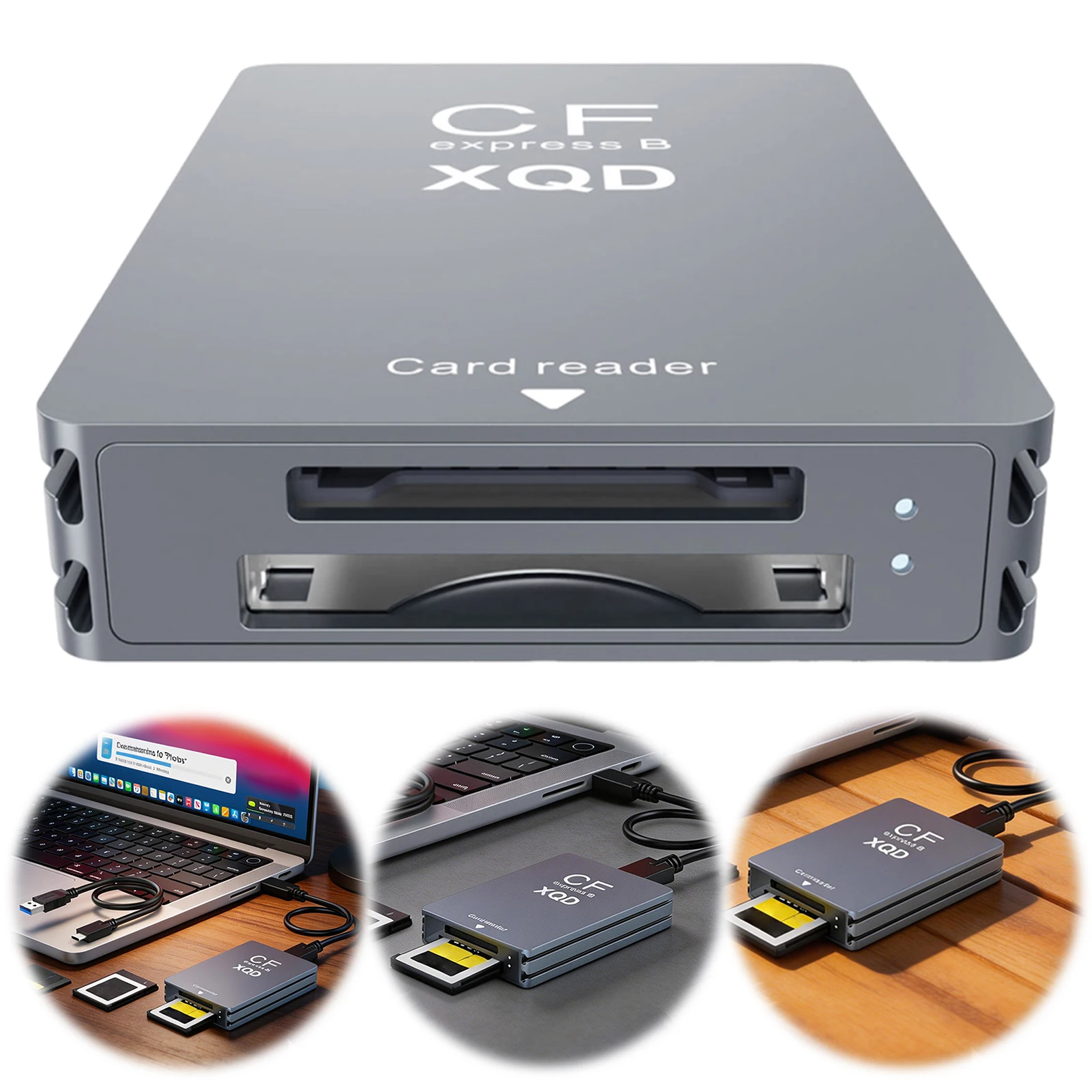 10Gbps XQD/SD Memory Card Reader Support Thunderbolt 4 Port 3-in-1 CFexpress Type B Card Readers Adapter for Windows Nikon Canon