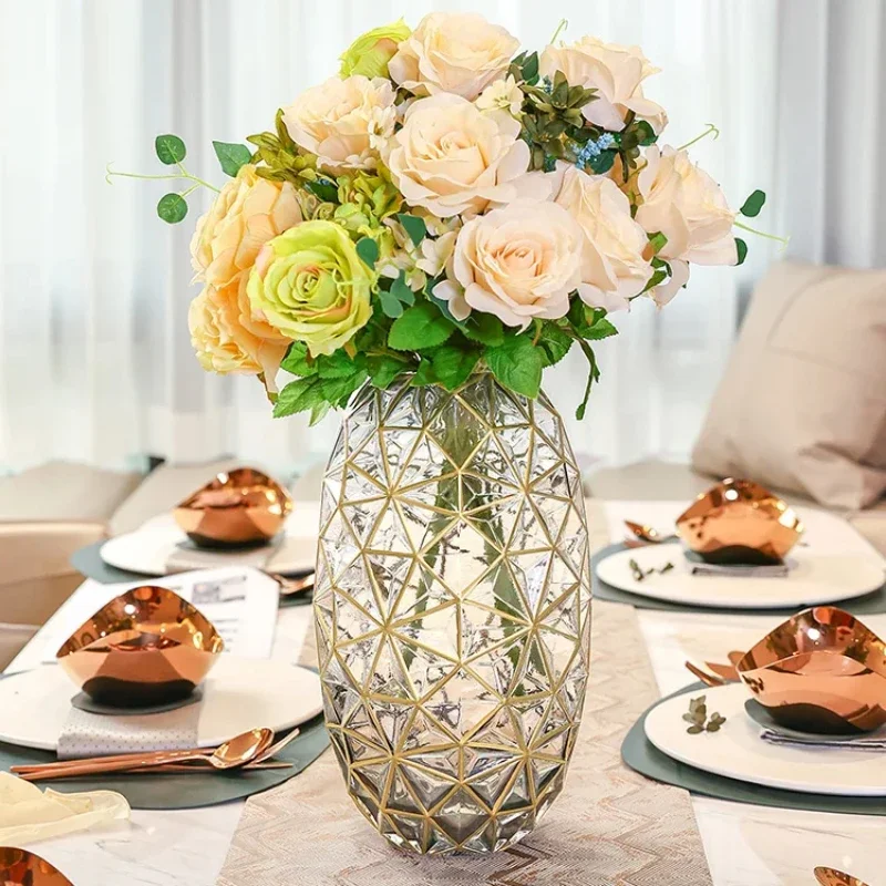 

Creative Glass Vase Light Luxury American Living Room Decor, European Dining Table Flower Arrangement, Elegant Vase Decor