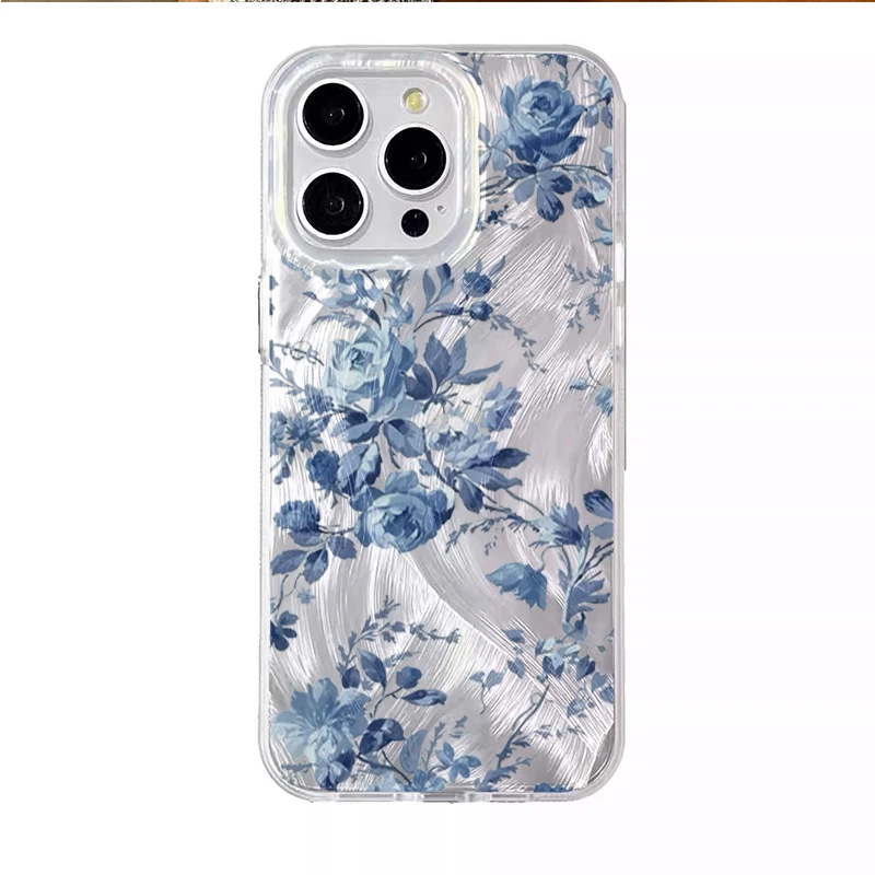 Blue Peony Flower Trendy Protector Phone Cases For Redmi Note 14 13 12 11 10 Pro 5G 14 13 Plus 13C 14C 4G Feather Cover Coque view 6