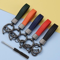 Trend Fashion Horseshoe Mouth Lanyard Color Keychain Luxury Men Women Business Metal Leather Car Key Ring Gift for Girlfriend
