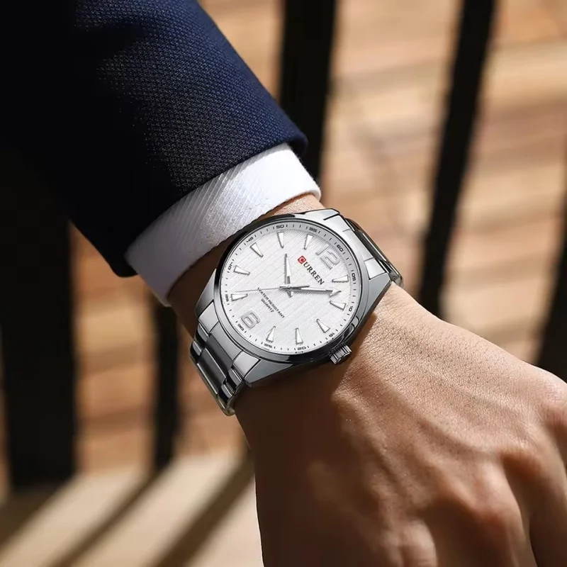 커렌 8434 패션 브랜드 남성용 야광 시계, 고급 비즈니스 스테인리스 스틸 밴드 손목시계 남성용 선물