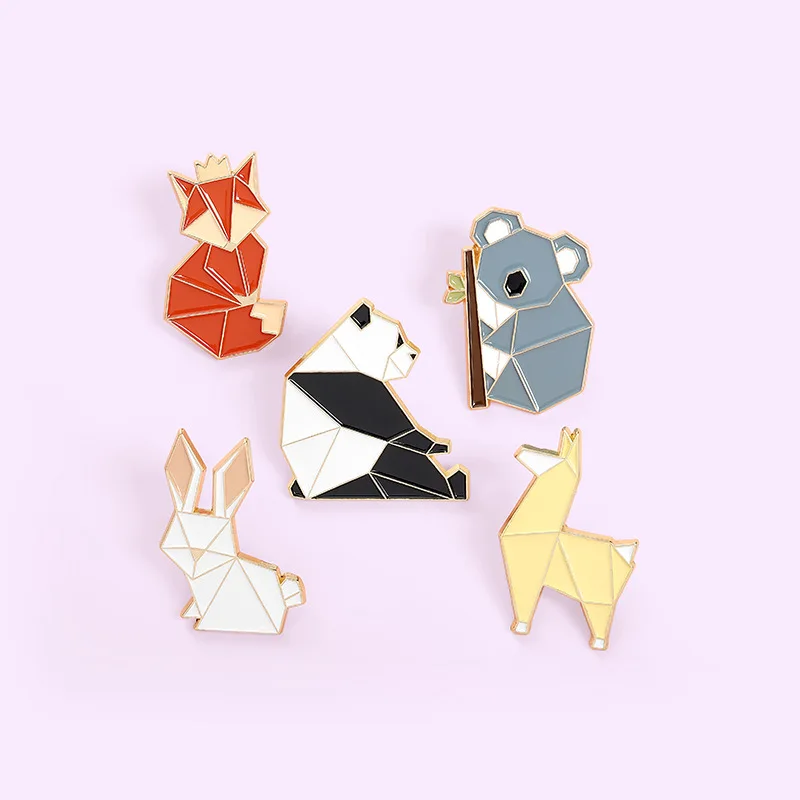 Animal Brooch Cute Origami Panda Koala Metal Badge Small Gift Wholesale Decorative Brooches Backpack Pin Cap Pins for Caps Lapel