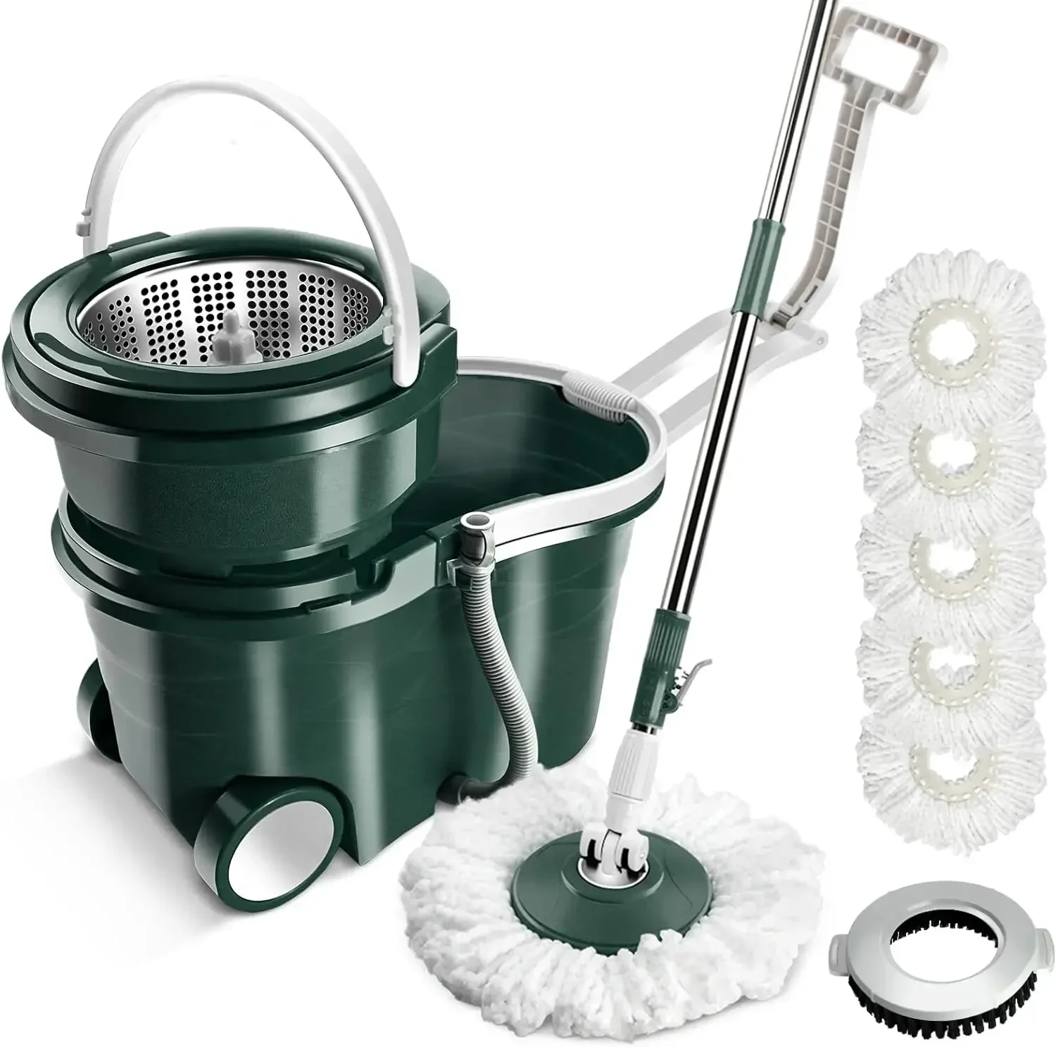 

Spin Mop and Bucket, Floor Mop and Bucket with Wringer Set for Home,47Inch Stainless Steel Adjustable Handle, Wet and Dry Use