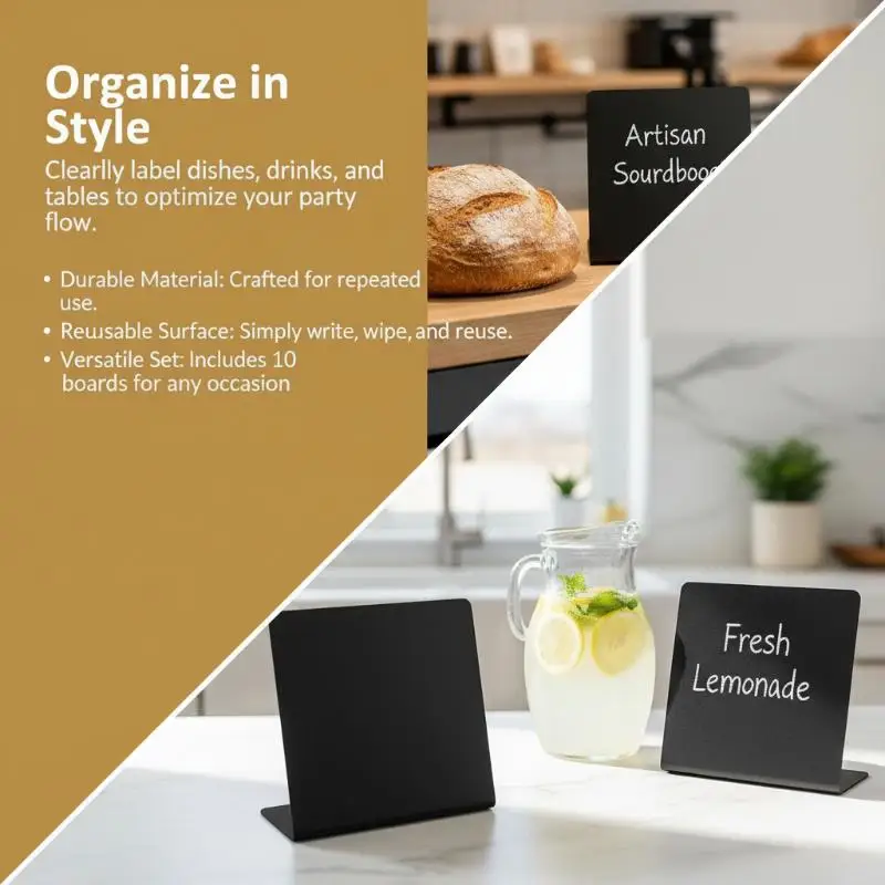 10pcs Mini Chalkboard Erasable Easel Food Signs Menu Board Price Tags Blackboard Wedding Party Erasable Double-Sided Price Tag
