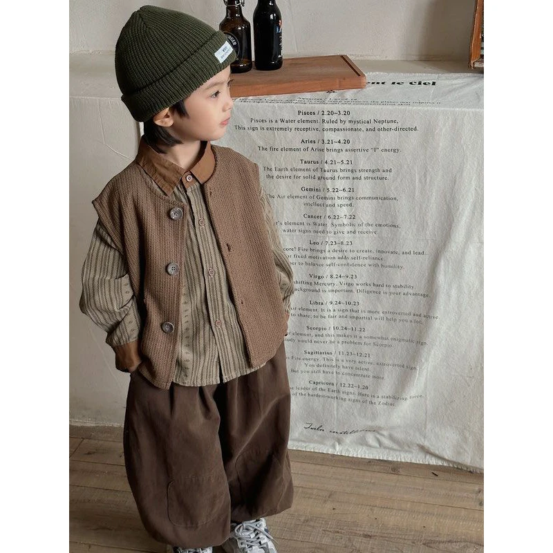 

3 PCS set Spring Autumn Clothing set Knit vest+Stripe Shirt+Loose Pant Kid Children baby toddler Boys Fashion Handsome clothe