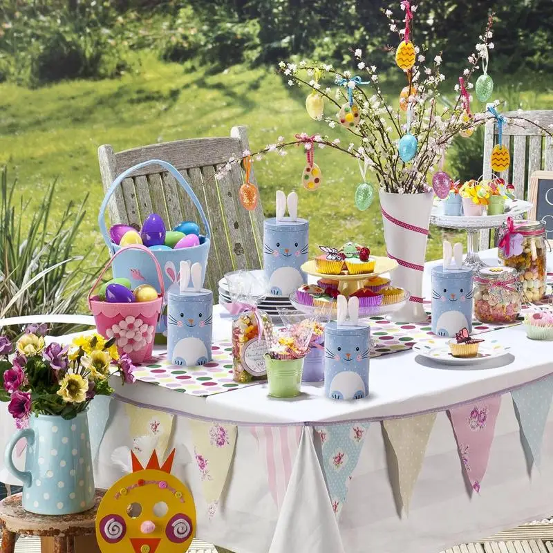 Easter Cookie Boxes Easter Bunny Candy Boxes 16cm/6.3inch Snack Containers With Lids Metal Holiday Decorative Jars For Party