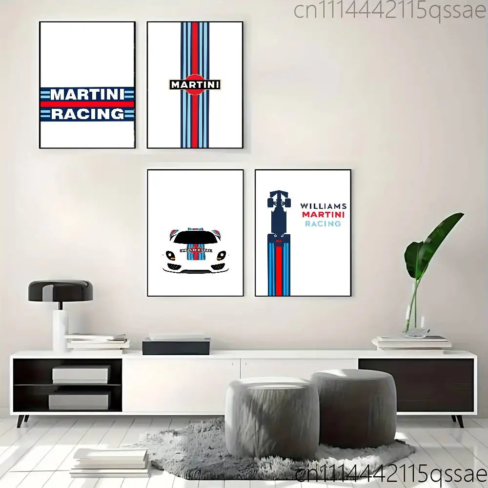 M-Martini-S Racing Livery Stripes Poster Self-adhesive Art Waterproof Paper Sticker Coffee House Bar Room Wall Decor