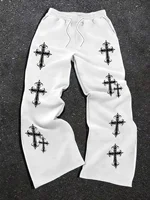 2026 Summer Kids Quick Dry Loose Pants Grey Black Gothic Cross Print Drawstring Elastic Waist Fashion Casual Streetwear Trousers 2