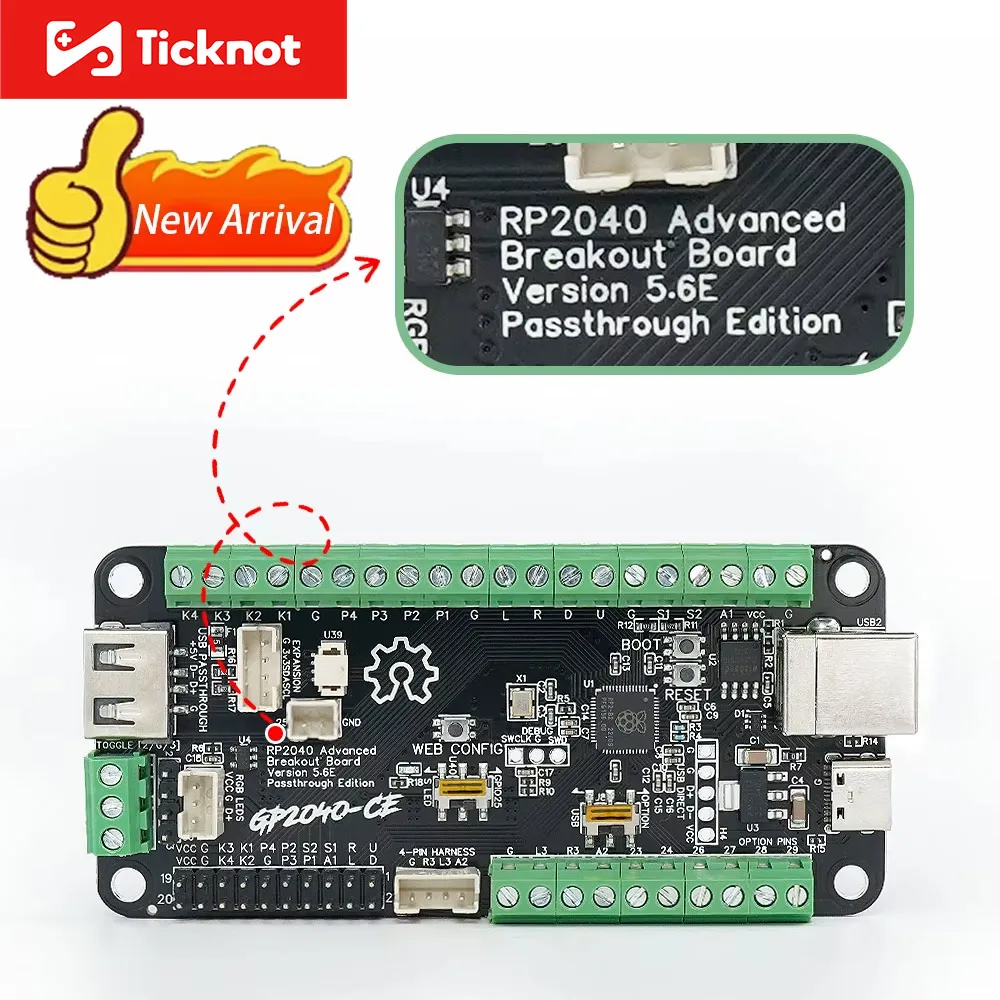 TicKnot V5.6E RP2040 Advanced Breakout USB Passthrough PICO Fighting Board For PS5/PS4/PC DIY Fight Stick Arcade Hitbox For NS