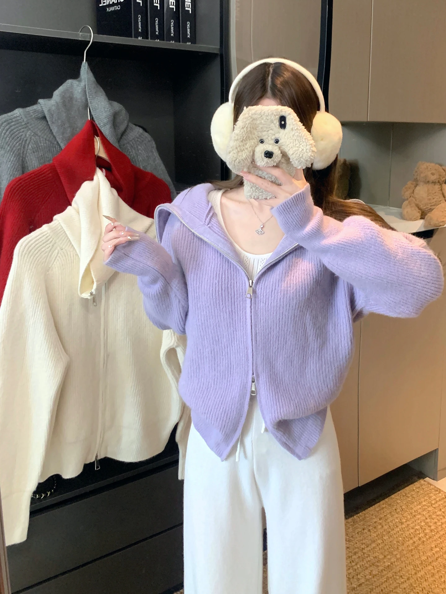 

Корейский женский вязаный кардиган на молнии с широким воротником, повседневный свитер-жакет больших размеров, осенний, стройнящий силуэт