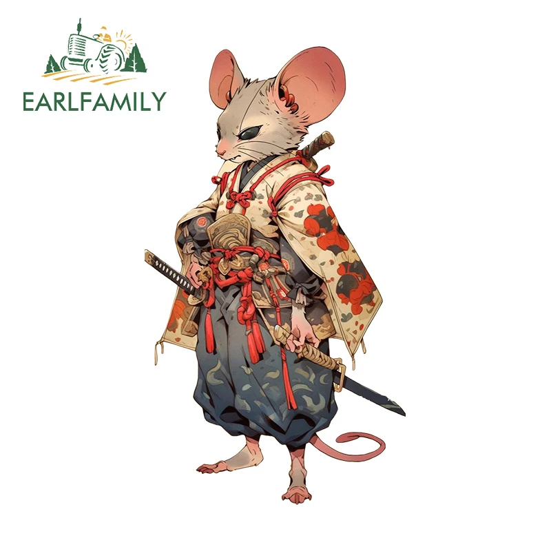 EARLFAMILY 13cm X 7.4cm for Mouse Samurai Sword Car Stickers Simple Creative Decals Car Label Scratch-Proof Windows Car Goods