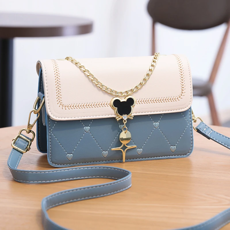 Embroidery Detail Flap Square Bag, Stylish Chain Decor Crossbody Purse