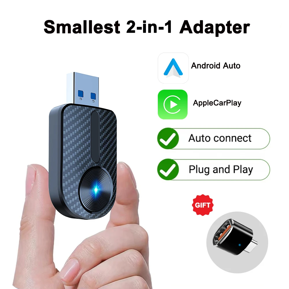 Wireless CarPlay Dongle Android Auto Mini Adapter Plug And Play WiFi Fast Connect Universal For Cars with Wired Carplay