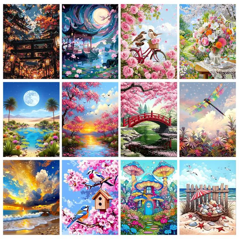 

GATYZTORY Painting By Numbers Scenery DIY Frame Pictures By Number Lake Paint On Canvas Home Decoration 40x50cm