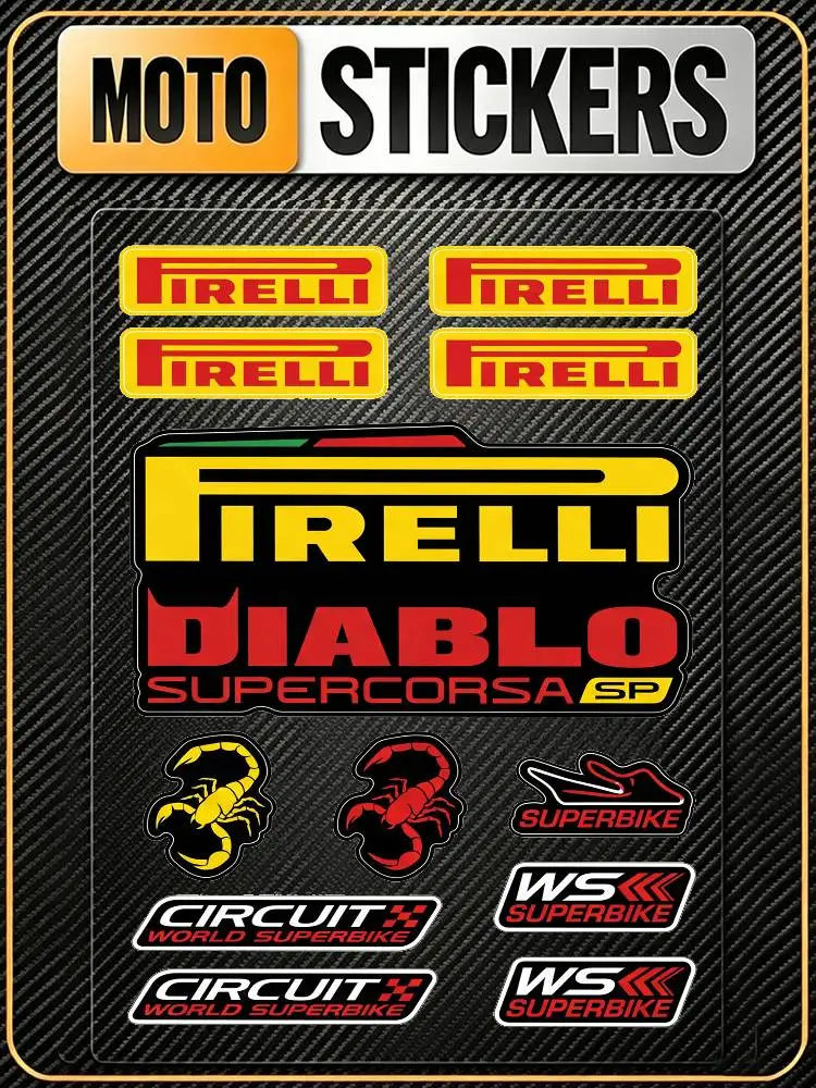

For PIRELLI Racing All Purpose Reflective Waterproof Scratch Blocker Decal Car Bike Helmet Cup Refrigerator Decorative Stickers