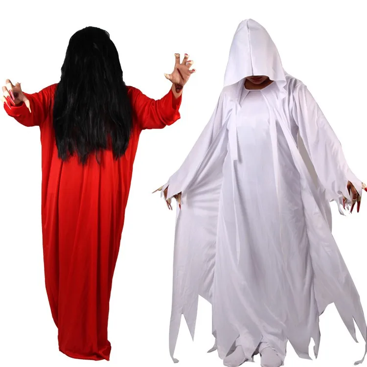 زي الهالوين النسائي الأبيض للشبح يتضمن شعر مستعار، زي شبح جيو نيانغ المرعب، دعائم شخصيات الألعاب الإلكترونية، أزياء مسرحية، ز...