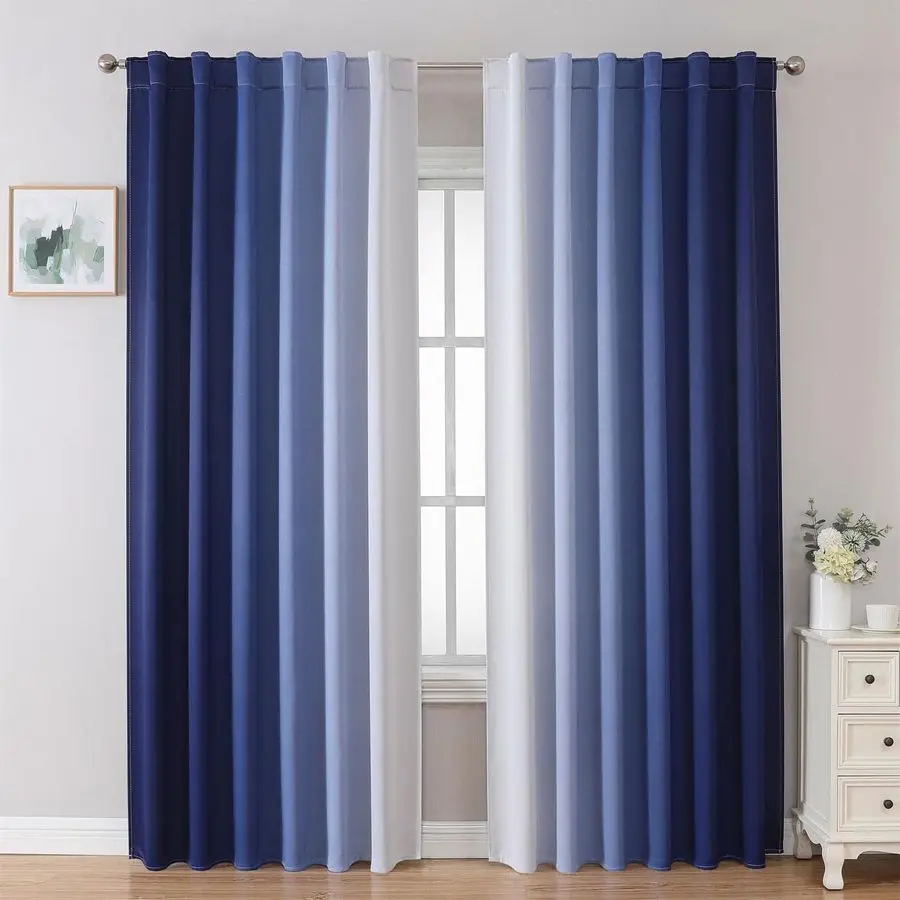 

Blackout Curtains amp Drapes for Bedroom Living Room 84 Inches Long Navy Blue and White Room Darkening Ombre Curtains Rod Pocket