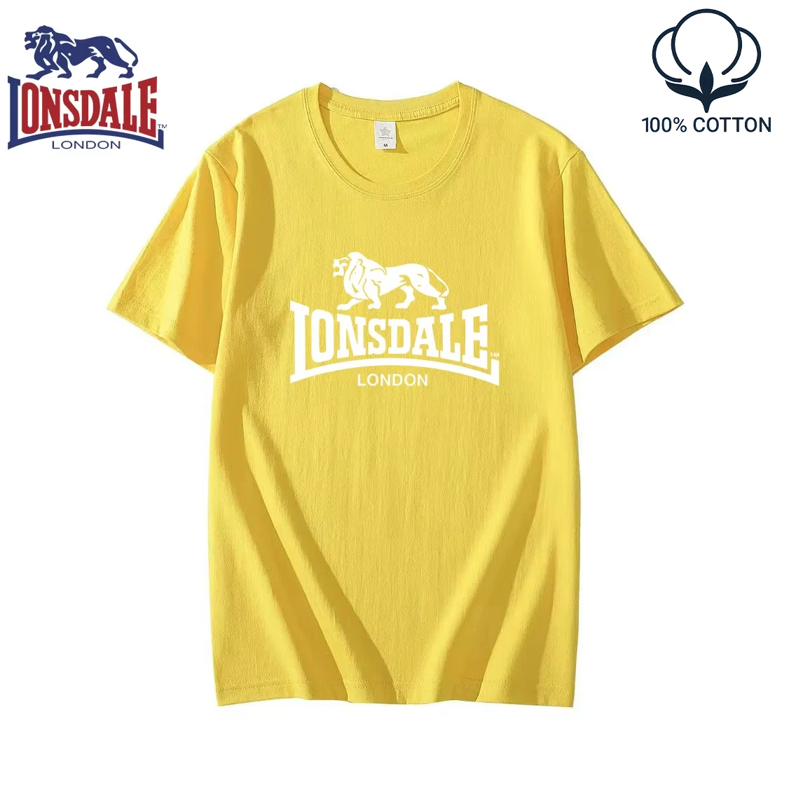 LONSDALE logo men's summer short sleeved T-shirt, women's new fashion 100% pure cotton sports couple top
