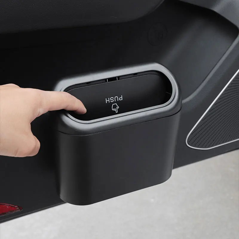 Car Trash Bin Hanging Vehicle Garbage Dust Case Storage Box Plastic Pressing Square Trash Can Type Auto Car Interior Accessories