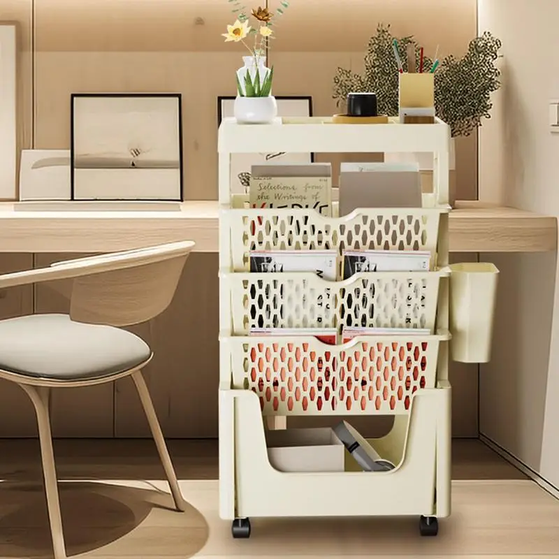 Móvel 5 Tier Livro Prateleira sobre Rodas Rotatable Estante De Armazenamento, Criativo Display Stand, Decoração de Casa, DIY Estante
