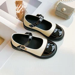 Children Leather Shoes Fashion Patent Leather Girl's Flat Shoes Black White Vintage School 23-36 Toddler Kids Princess Shoes