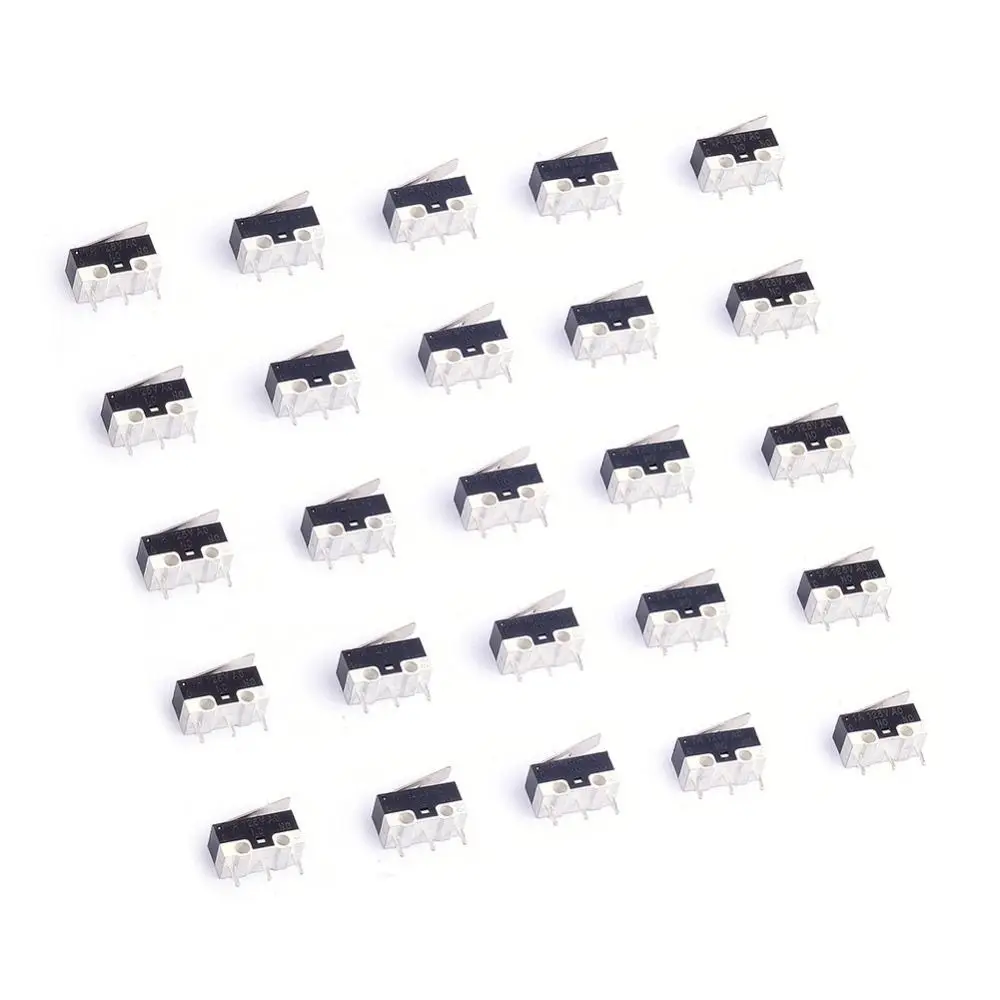 50Pcs AC 1A 125V Micro Limit Switch SPDT 1NC+1NO Micro Switch Black+White 3 Pin Limit Switch for Arduino CYT1073 Toy Mouse