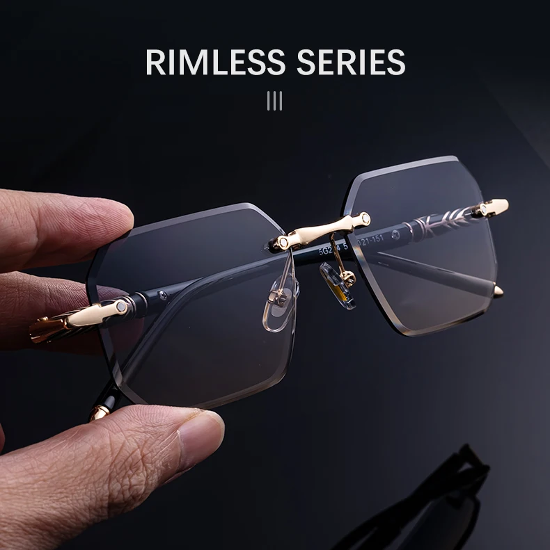 Quadratische randlose Punk-Sonnenbrille für Herren 2026 – Luxusmarke, trendige UV400-Fahrerbrille, polygonale rahmenlose Sonnenbrille für Männer – Detail 5