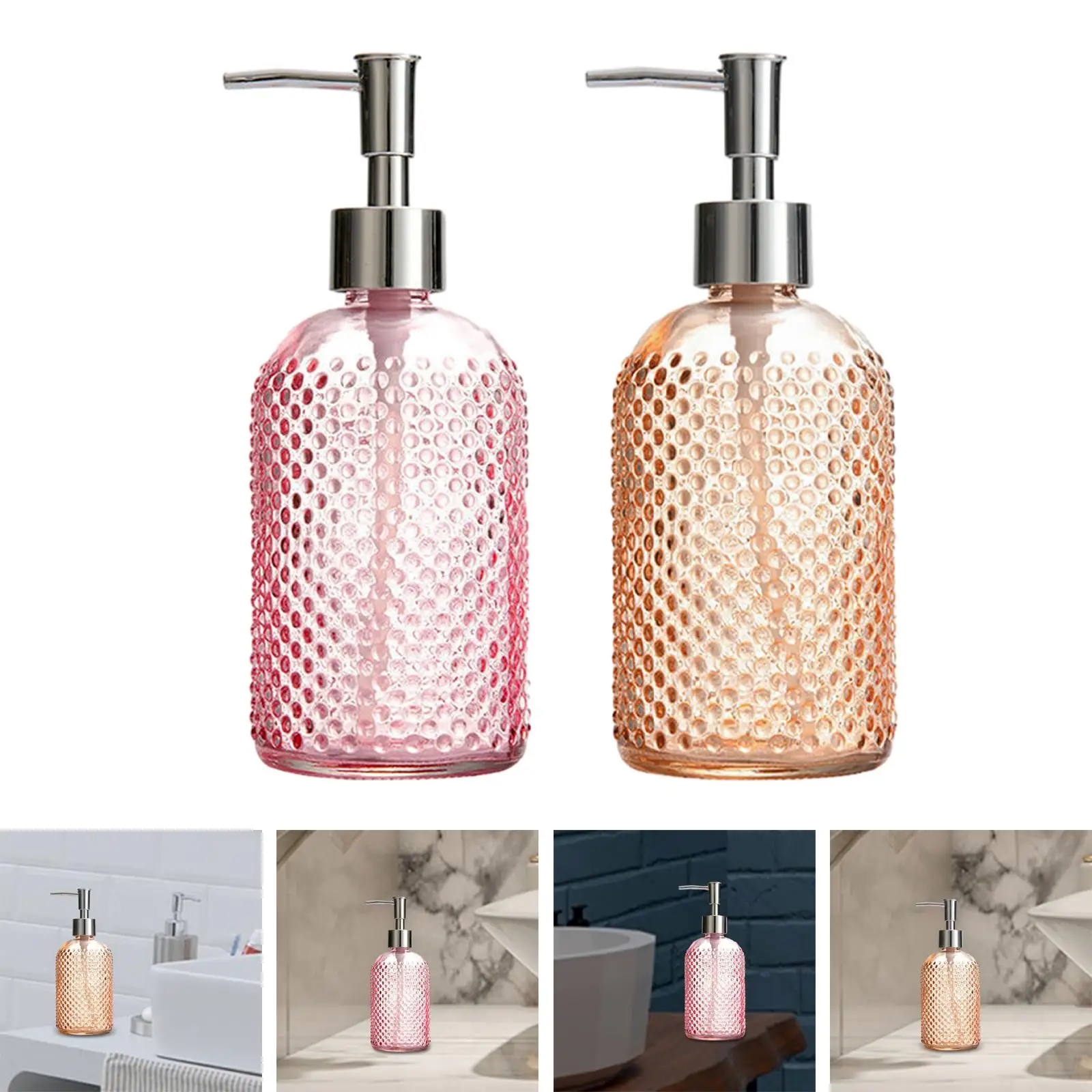 400ml Glass Soap Dispenser Leakproof Reusable Sturdy Salon Dispenser with Pump for Hotel Bathroom Kitchen Countertop Laundry