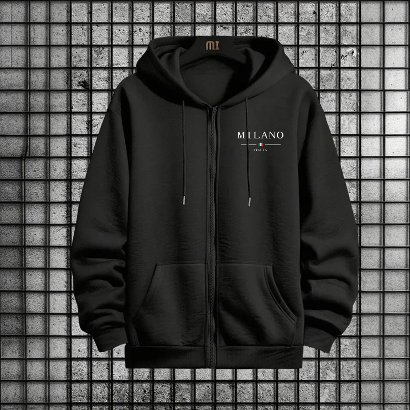 2-teiliges Set mit Kapuze, Mantel, Jogger-Hose, lässige Outfits, 2025, neuer trendiger Herren-Reißverschluss-Hoodie, schwarze Jogginghose, italienischer Mode-Trainingsanzug