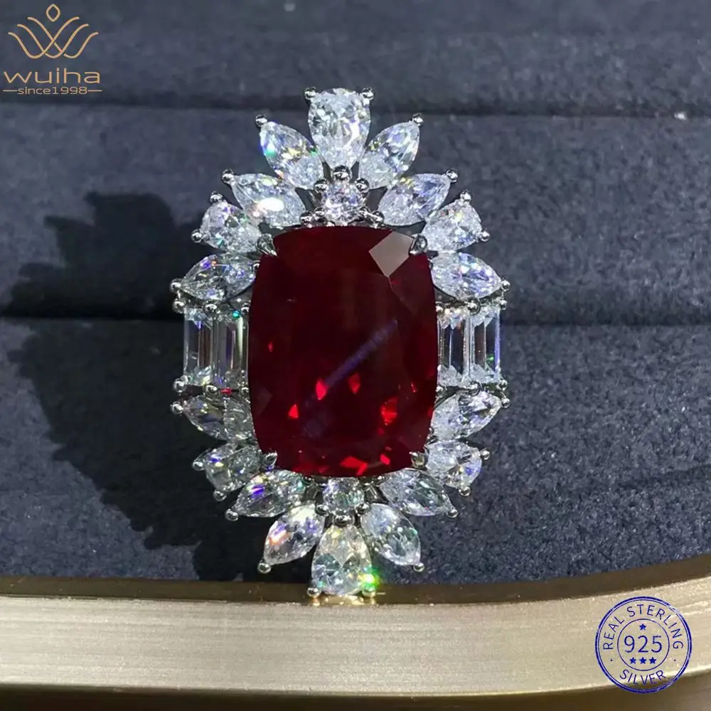 WUIHA Real 925 Sterling Silver 3EX Oval 10CT VVS1 Ruby Sapphire D Color Synthetic Moissanite Ring for Women Gifts Drop Shipping