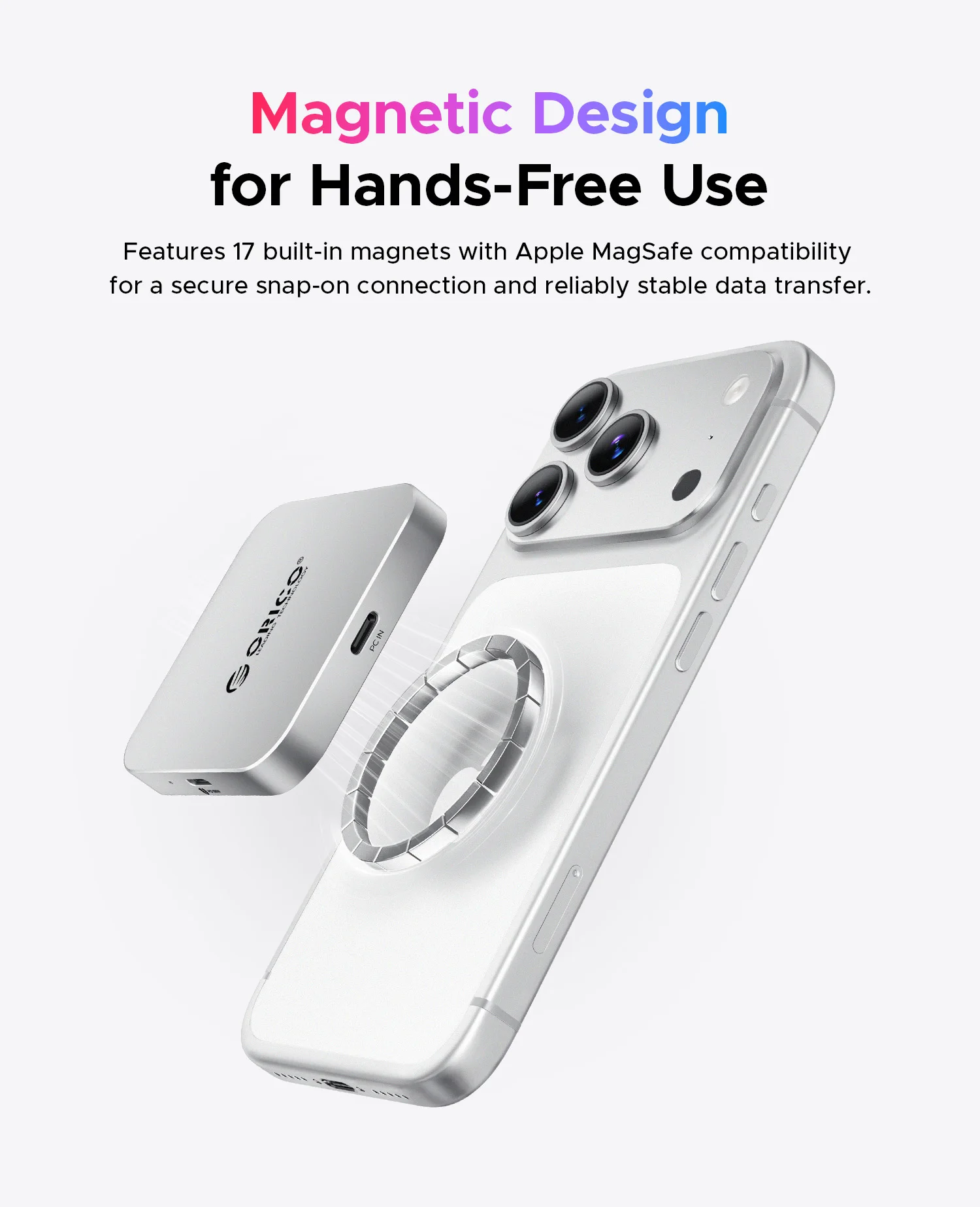 ORICO Magnetic USB C Hub SD/TF Card Reader for Magsafe Phone PC Docking Station PD100W SD TF Card Adapter For iPhone 17/16 Pro