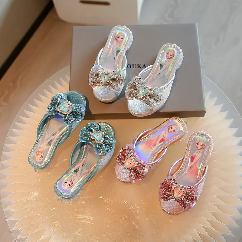 Disney Frozen Elsa Princess Designer Summer Slippers Casual Flat Shoes for Kids Girls Baby Shoes Child Flats Slides Sneakers