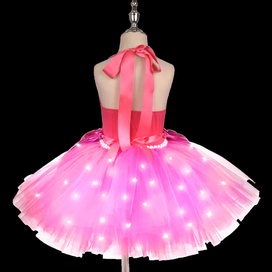 Movie Margot Princess LED Light Up Costume Letter Starry Pink Vest Dress Suit For Kids Girls Halloween Birthday Party Pink Dress 3