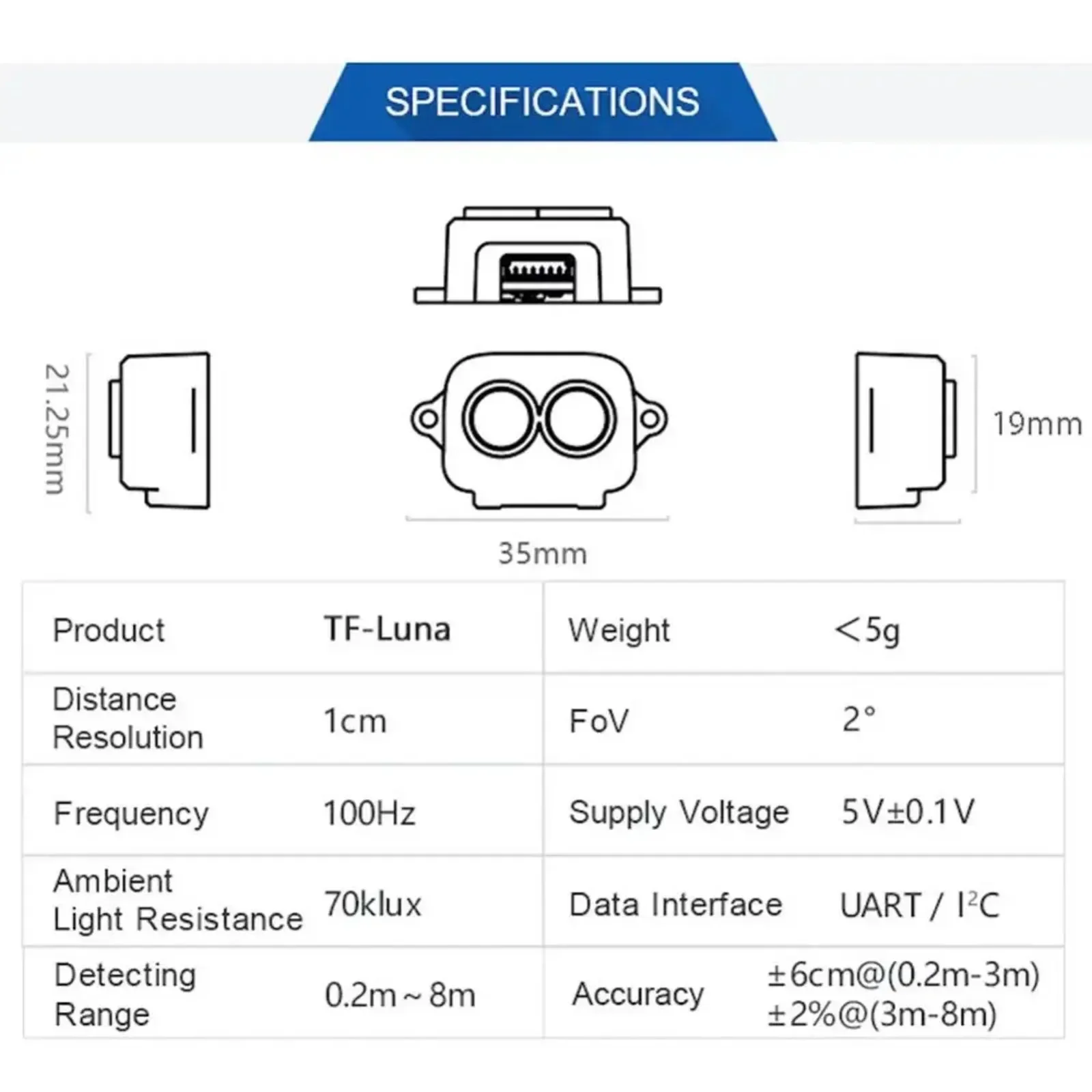 1 peça/2 peças/4 peças tf-luna lipar range finder sensor micro módulo de alcance com cabo 6p 1.25mm peças uart/iic para drone