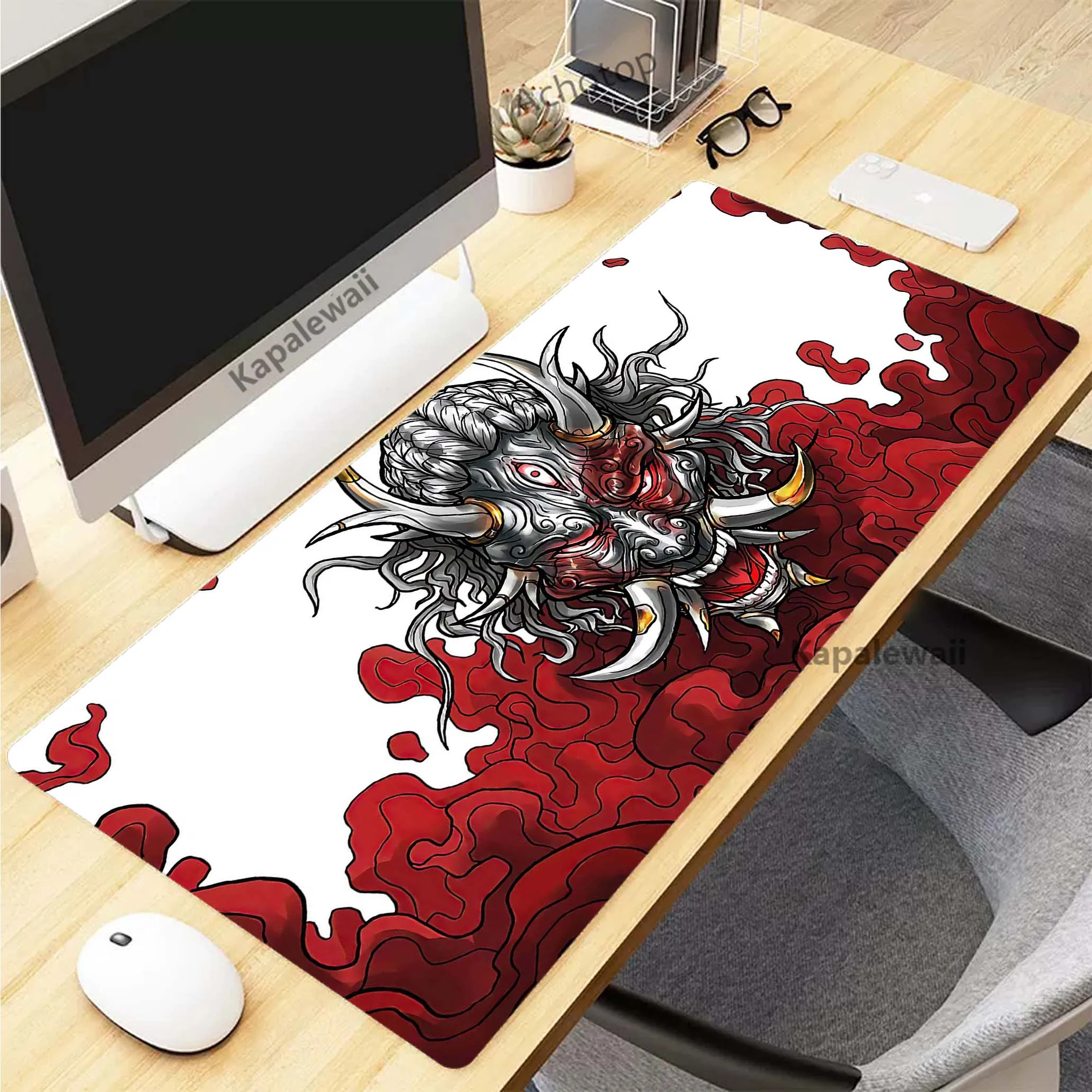 Imagem -04 - Japonês Oni Evil Spirits Mouse Pad Bloqueio Borda Mousepad Almofadas de Teclado de Borracha Acessórios de Configuração de Jogos Mouse Mat 900x400 mm Xxl