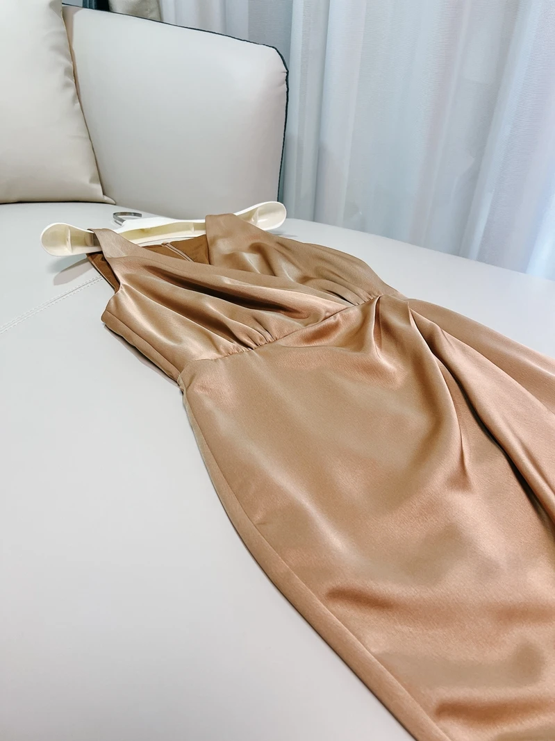 

Ele Pleated Waist-Cinching Dr Vintage Sle High Waist Zipper Closure ort Skirt Polyester Fabric Summer Dr