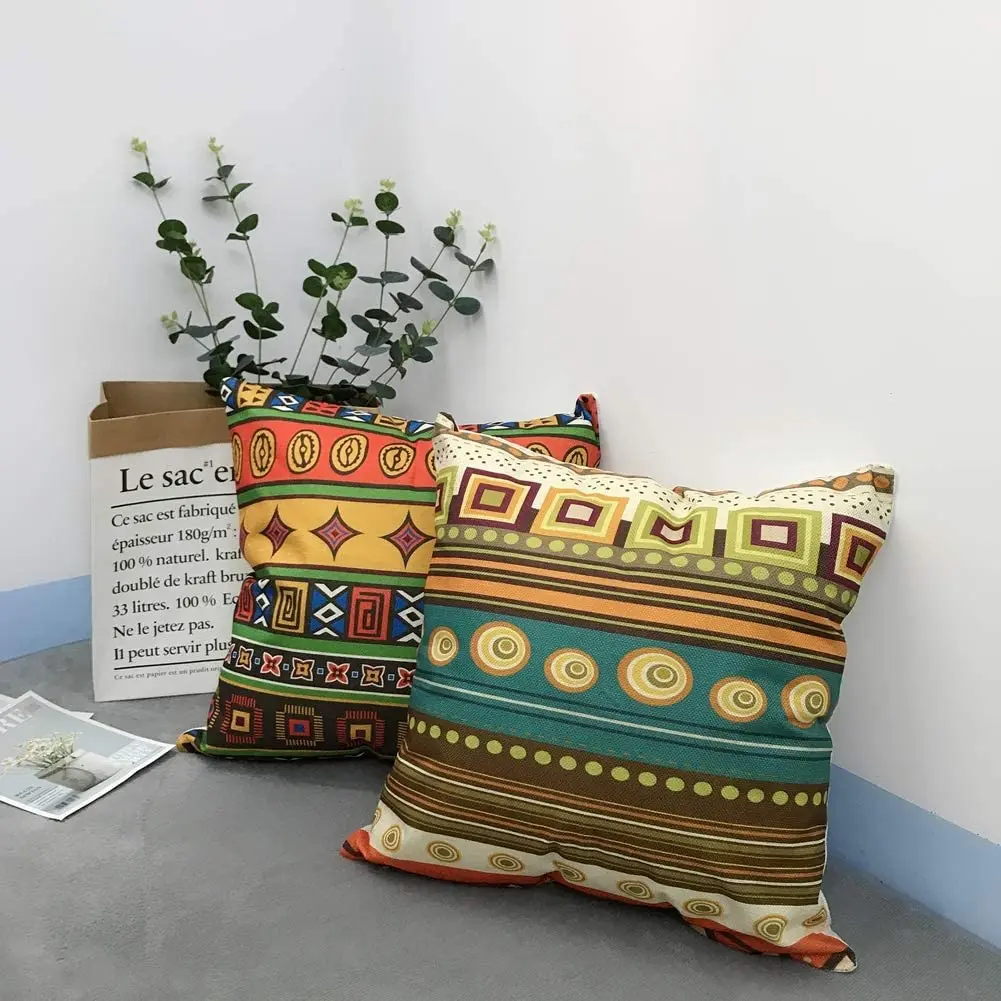 African Ethnic Style Linen Cushion Cover for Car Living Room Sofa Bedroom Home Decor, 40x40 45x45 50x50 60x60 Pillowcase