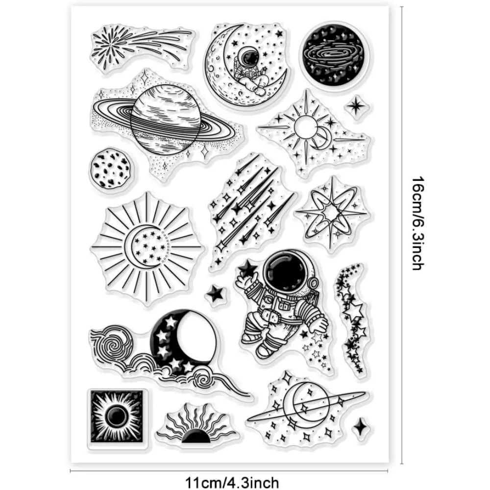 Astronaut Clear Stamps for Card Making Moon Clear Silicone Stamp Star Transparent Craft Seal Stamp Nebula Rubber Stamp