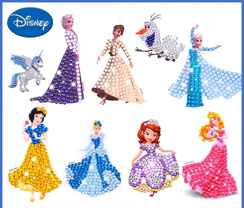ملصقات ماسية للأطفال من Miniso Disney، مجموعة مواد يدوية الصنع لرياض الأطفال للفتيات، لوحة ماسية للأميرة