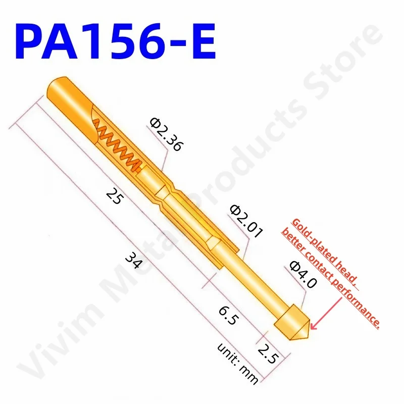 20/100PCS PA156-E Spring Test Probe PA156-E2 Test Pin Pogo Pin P156-E2 Brass Metal P156-E 34mm 2.36mm Head 4.0mm PCB Test Tool