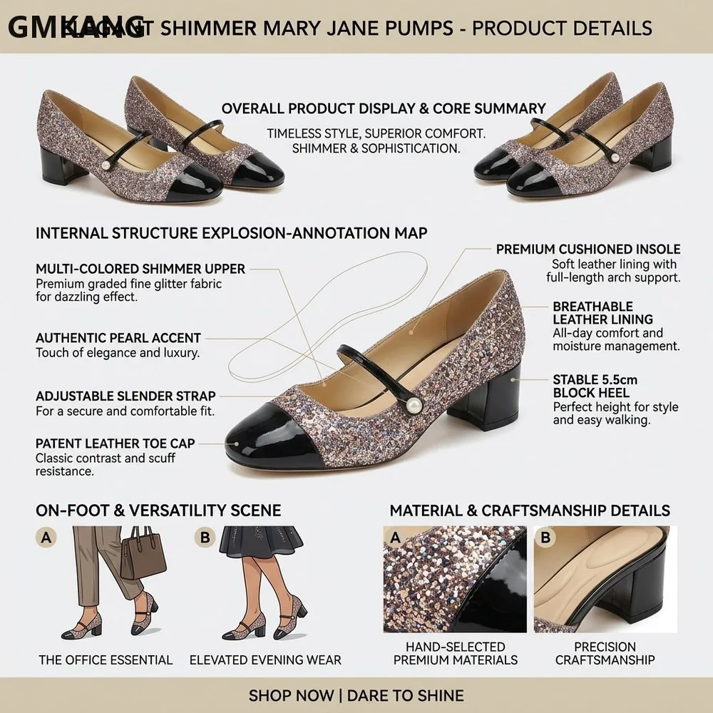 Classic Mary Jane Platform Shoes Women Chunky Heel Round Toe Patent Leather Buckle Strap Comfort Casual Walking Oxfords