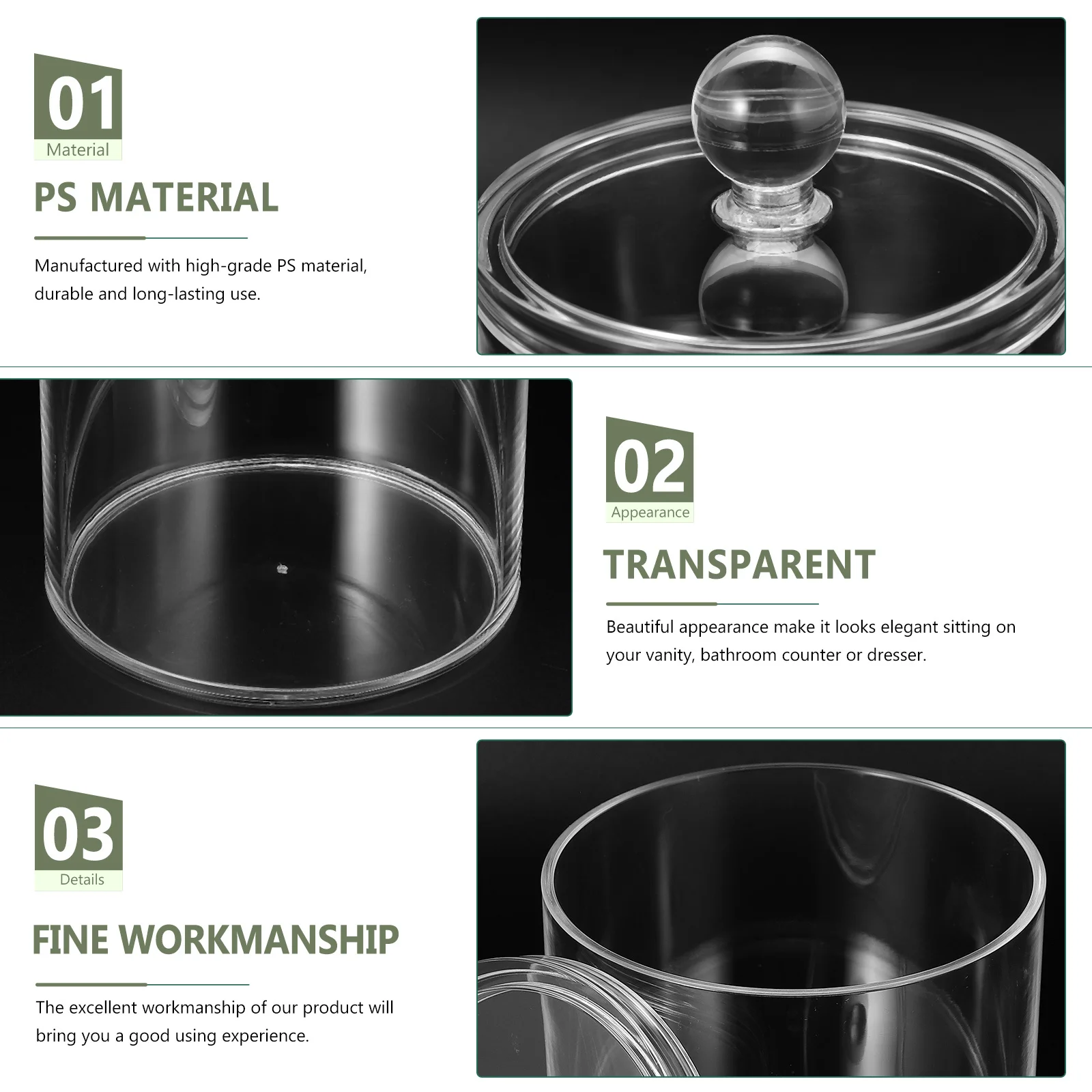 

3Pcs Bathroom Storage Box Clear Cotton Swab Jar Lid Makeup Cotton Ball Holder Apothecary Jar Plastic Storage Container Vanity